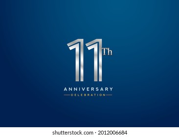 11th anniversary celebration logotype with linked number silver color isolated on blue color. vector anniversary for celebration, invitation card, and greeting card