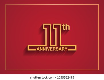 11th anniversary design with simple line style golden color isolated on red background for celebration event