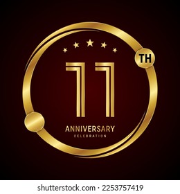 11th anniversary logo design concept with golden ring. Logo Vector Template