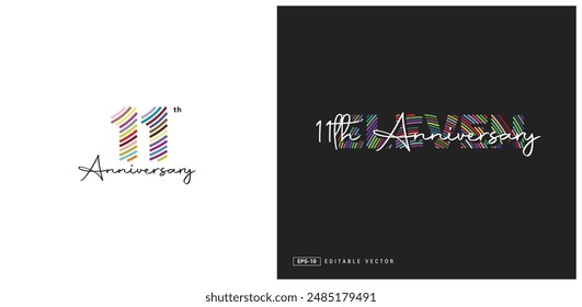 11th Anniversary Logo Design, Number 11 Vector Template.