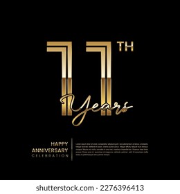 11th anniversary logo with double line style. Gold line art design. Logo Vector Template