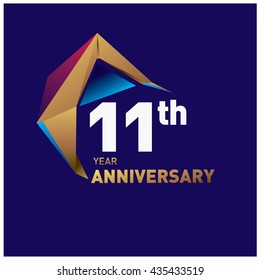 11th anniversary logo with gold shape modern looks. Anniversary signs illustration. Gold anniversary logo design and illustration?