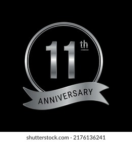 11th anniversary logo silver color for celebration event, wedding, greeting card, invitation, round stamp