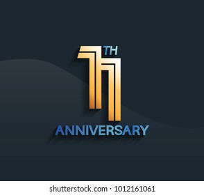 11th anniversary logotype with multiple line golden color isolated on dark blue background for celebration