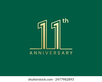 11th Anniversary luxury gold celebration with numbers outline connector logo typography vector design concept. 11th Years anniversary gold template for business, celebration event, invitation, company