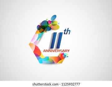 11th anniversary modern design with colorful oval pattern for celebration event. Vector illustration isolated on white background