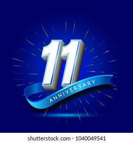 11th Anniversary with ribbon , anniversary template design for web, game , Creative poster, booklet, leaflet, flyer, magazine, invitation card