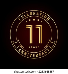 11th anniversary template design concept with golden ribbon for anniversary celebration event. Logo Vector Template
