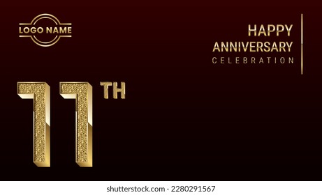 11th Anniversary template design concept with golden number. Vector Template