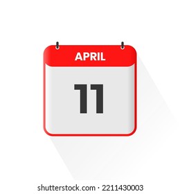 11th April calendar icon. April 11 calendar Date Month icon vector illustrator