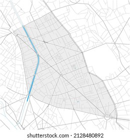 11th Arrondissement, Paris, FRANCE, high detail vector map with city boundaries and editable paths. White outlines for main roads. Many smaller paths. Blue shapes and lines for water.
