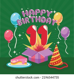 11th Birthday Greeting Card Template