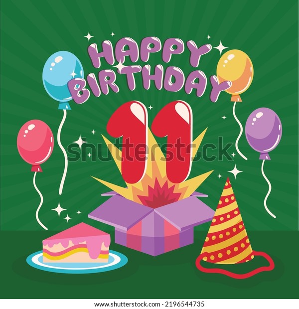 11th Birthday Greeting Card Template Stock Vector (Royalty Free ...