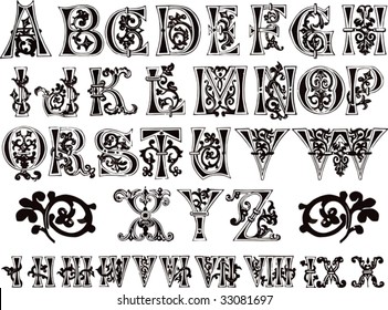 Vintage Decorative Font Alphabet Vector Set Stock Vector (Royalty Free ...