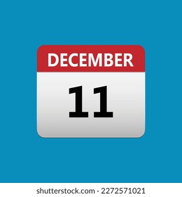 11th December calendar icon. December 11 calendar Date Month icon. Isolated on blue background