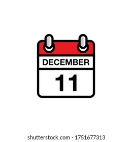 11th of December flat day of the month calendar icon. Date and time schedule concept. Vector illustration design