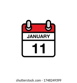 11th of January flat icon calendar date, time, day, month schedule. Vector illustration design