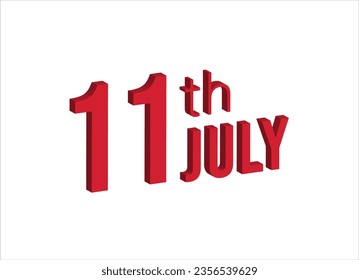 11th july , Daily calendar time and date schedule symbol. Modern design, 3d rendering. White background.
