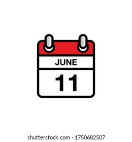 11th of June flat day of the month calendar icon. Date and time schedule concept. Vector illustration design