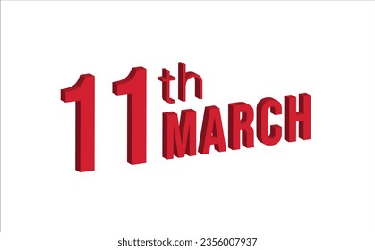 11th march , Daily calendar time and date schedule symbol. Modern design, 3d rendering. White background.