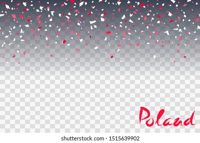 11th of November. Poland Independence Day Background. Red and white confetti, lettering on a transparent background. Creative concept for banners, posters and print. Vector illustration