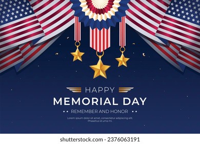 11th November - Veterans Day. Honoring all who served. Vector banner design template with American flag and text on dark blue background.