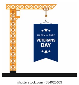 11th November Veterans Day Under Construction ribbon banner badge concept. United state of America, U.S.A veterans day design. Beautiful USA flag Composition. veterans Day poster design