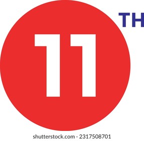 11th Ordinal Numbers counting vector art illustration with fantastic font and blue red color - 11th anniversary - happy birthday