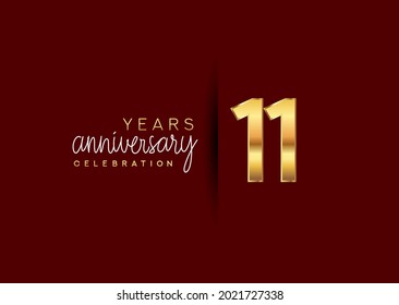 11th years anniversary celebration logotype with gold and elegant color isolated on red color. vector anniversary for celebration, invitation card, and greeting card.