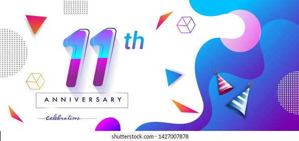 11th years anniversary logo, vector design birthday celebration with colorful geometric background and circles shape.