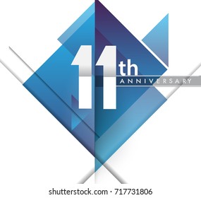 11th years anniversary logo, vector design birthday celebration with geometric isolated on white background.