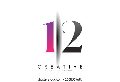 12 1 2 Grey and Pink Number Logo with Creative Shadow Cut Vector Illustration Design.