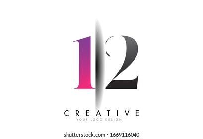 12 1 2 Grey and Pink Number Logo with Creative Shadow Cut Vector Illustration Design.