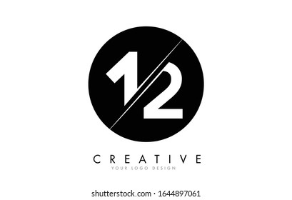 12 1 2 Number Logo Design with a Creative Cut and Black Circle Background. Creative logo design.