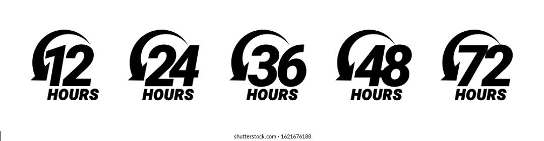 12, 24, 36, 48 and 72 hours order execution or delivery service icons. Vector illustration