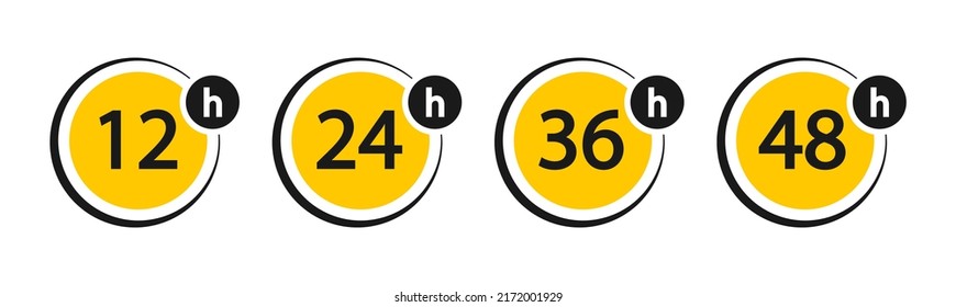 12, 24, 36 and 48 hours icon. Service hours, delivery time and business clock. Vector illustration.