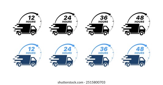 12 24 36 48 hours set icons. Timer icons. Flat and linear style. Vector icons.