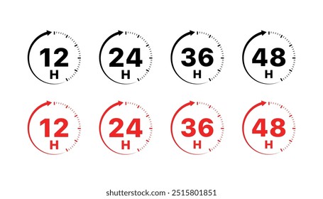 12 24 36 48 hours set iconos. Iconos del temporizador. Estilo plano y lineal. Iconos del vector.