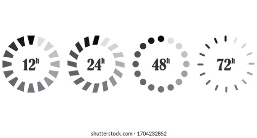 flecha de reloj de 12, 24, 48 y 72 horas, tiempo de servicio de entrega, reloj de trabajo, símbolos web de línea delgada