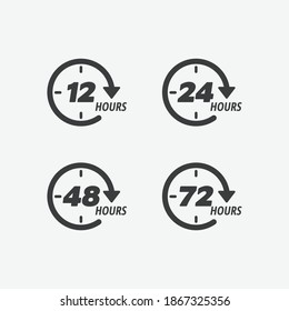 12, 24, 48 And 72 Hours Service Support Flat Black Vector Icon