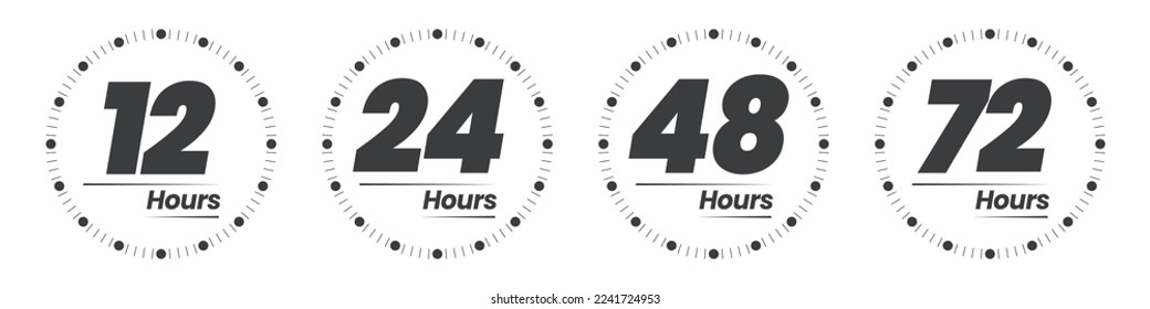 12, 24, 48 and 72 hours icon. 24 Hours Open vector icon. Security Protection 24 hours. Flat Vector illustration.  svg