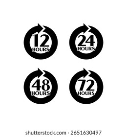  12, 24, 48 y 72 horas reloj icono de flecha aislado en el fondo blanco