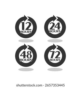 12, 24, 48 y 72 horas icono de flecha del reloj con sombra