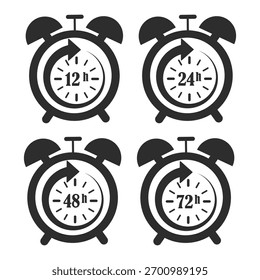 12, 24, 48 y 72 horas de reloj de flecha de diseño de Ilustración vectorial