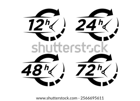 12, 24, 48 and 72 hours clock arrow, deodorant work time effect. Vector delivery service time icons. vector template