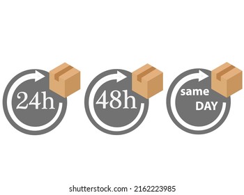 12, 24 and 48 Hour Delivery Shipping Flat Vector Icon Set.eps10