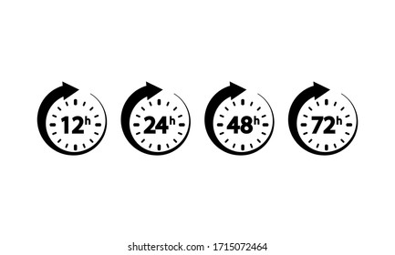 Icono de reloj de 12, 24, 72, 48 horas establecido en un fondo blanco aislado. Vector EPS 10