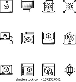 12 3d Modeling & Printing line icon set