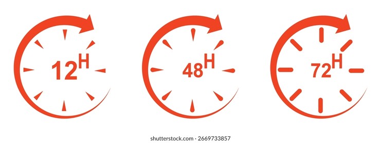 12, 48 and 72 hours icon. 24 Hours Open vector icon. Security Protection 24 hours. Time, clock, hour in line style on white background with editable stroke for app and website.