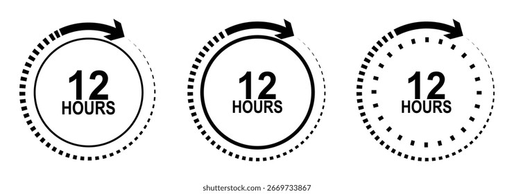 12, 48 and 72 hours icon. 24 Hours Open vector icon. Security Protection 24 hours. Time, clock, hour in line style on white background with editable stroke for app and website.